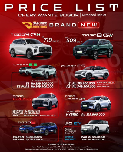 Pricelist Harga Chery mustikajaya 2025